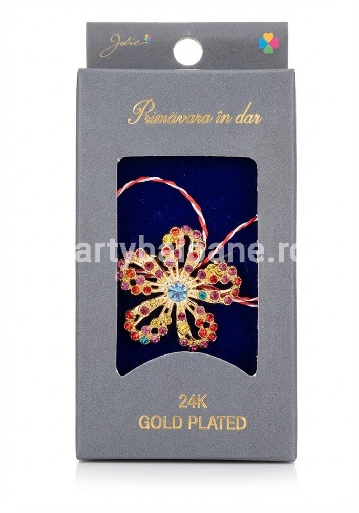 Mărțișor Broșă Floare Multicoloră Aur 24K