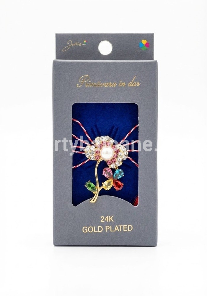 Mărțișor Broșă Floare Aur 24K și Perlă - Cadou Premium