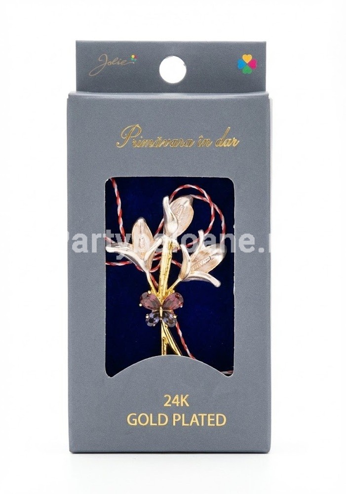Mărțișor Broșă Floare și Fluture Aur 24K - Cadou Premium