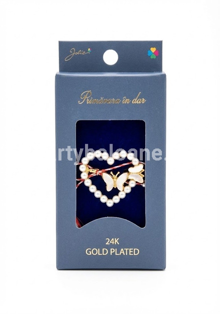 Mărțișor Premium Broșă Inimă – Placată cu Aur 24K, Perle și Fluturi (3 cm)