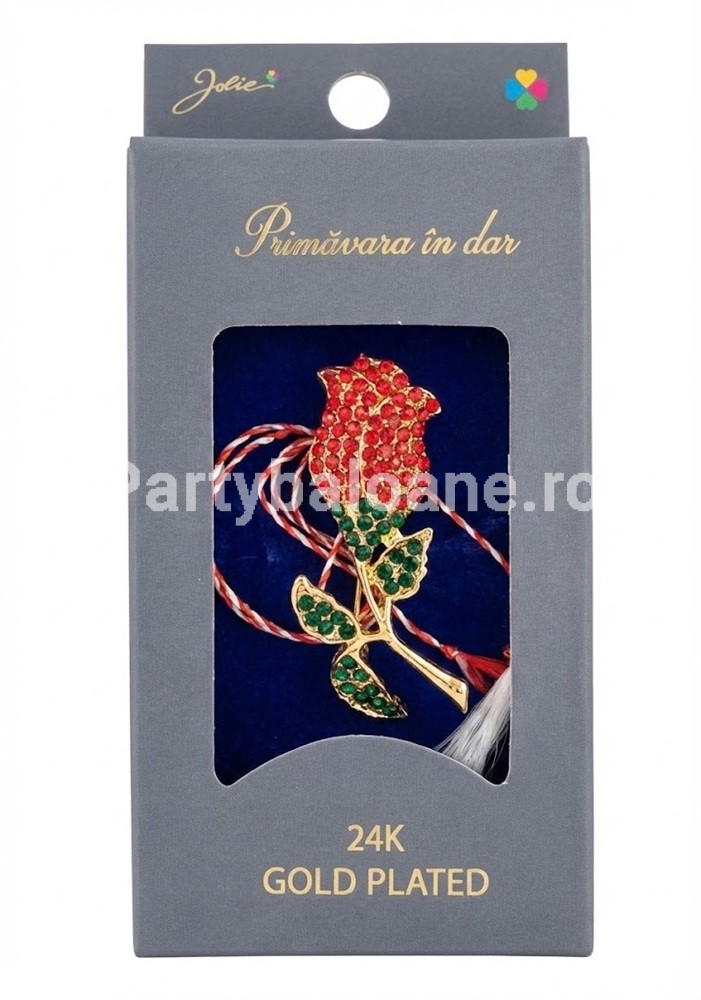 Martisor Premium Brosa Lalea Rosie – Placata cu Aur 24K și Cristale Stralucitoare (4 cm)
