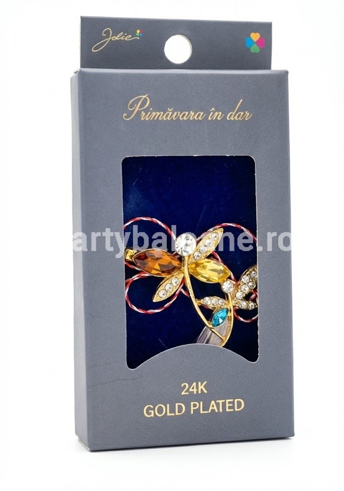 Mărțișor Broșă Libelule Aur 24K și Cristale - Cadou Premium