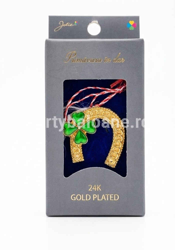 Mărțișor Broșă Potcoavă și Trifoi Aur 24K