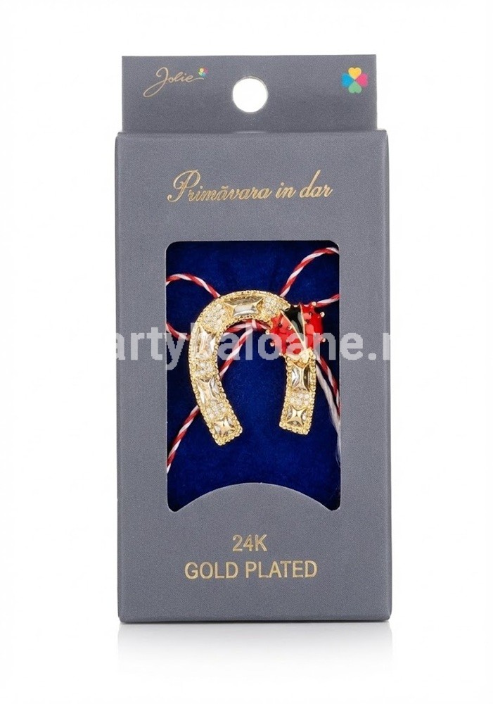 Mărțișor Broșă Potcoavă Aur 24K - Cadou Norocos Premium