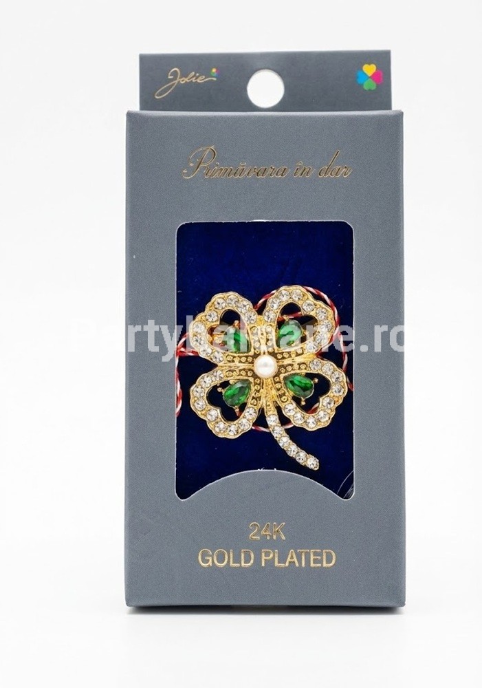 Mărțișor Broșă Trifoi Aur 24K - Cadou Norocos Premium