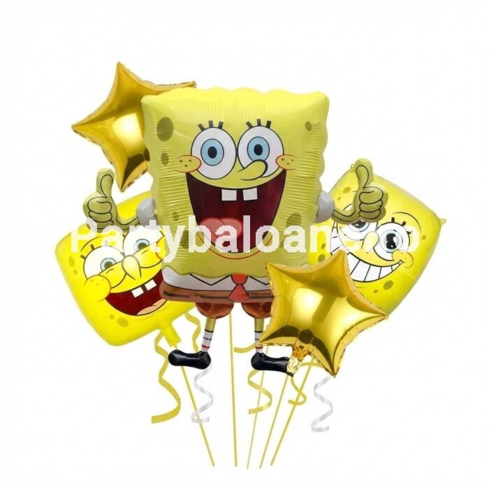 Set 5 Baloane Folie SpongeBob - Kit Aniversare CopiI Set 5 baloane folie tematica SpongeBob SquarePants cu balon gigant personaj si baloane stea aurii pentru aniversare copii.