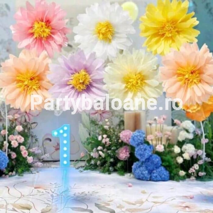 Set 6 Flori Hârtie Mătase Culori Pastel (20 cm) - Decor Nuntă & Botez Set 6 flori mari hartie de matase culori pastelate 30 cm pentru decoratiuni nunta botez petrecere