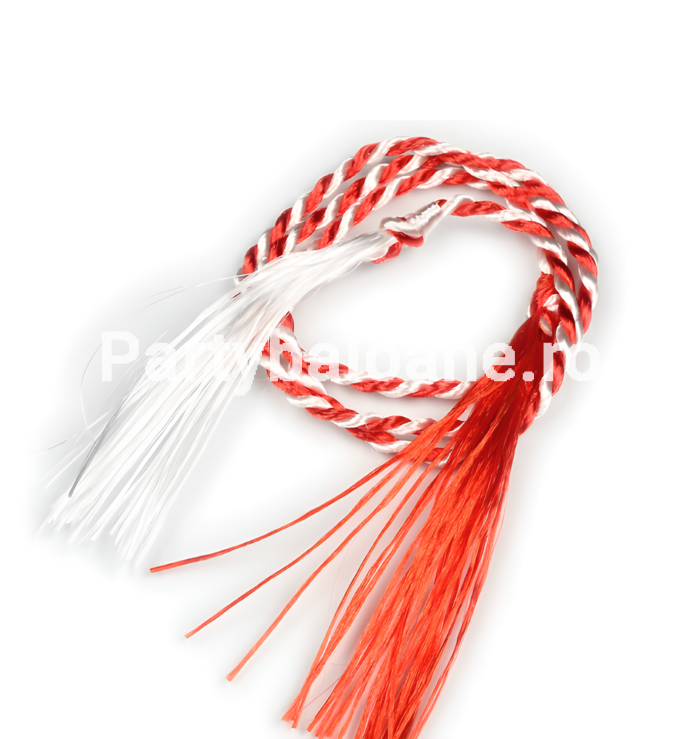 Șnur de mărțișor clasic alb-roșu, grosime 2mm, textură împletită lucioasă, bucată de 1 metru.