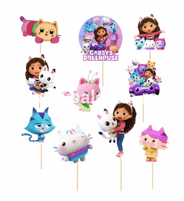 Toppere Tort Casa de Păpuși a lui Gabi (Set 10) - Decor Party Copii Set 10 toppere tort cu personaje din Casa de Papusi a lui Gabi Gabby si pisicile pentru decoratiuni petrecere copii
